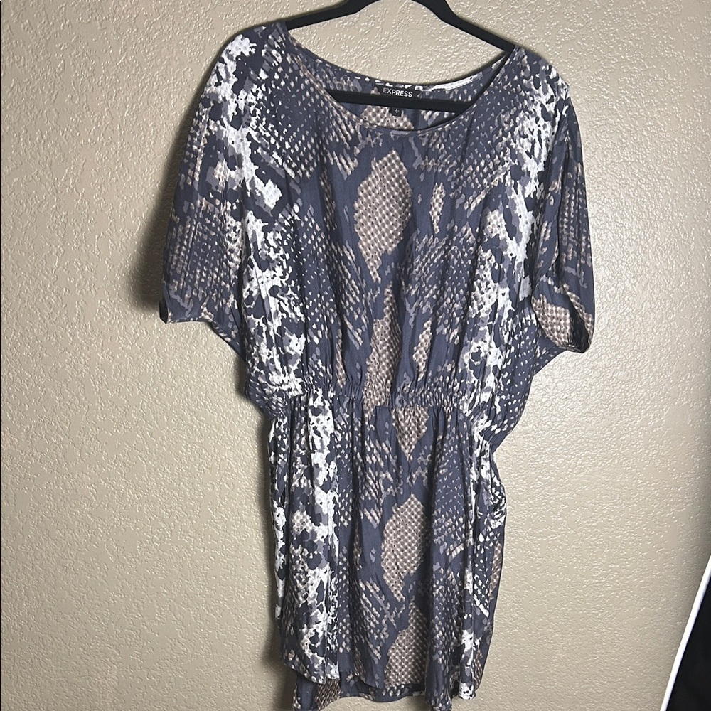 Express Gray and Tan Snakeskin Patterned Dress with Pockets